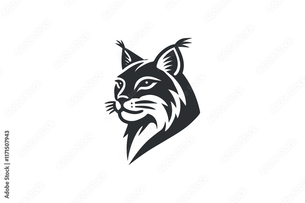 Obraz premium Lynx. Head, face portrait. Black and white line art. Logo, icon, print. 