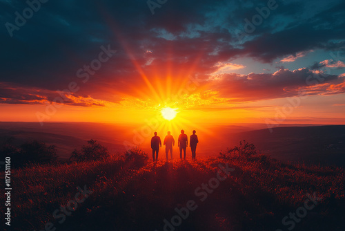 Wallpaper Mural Friends enjoy a sunset together on a hilltop with vibrant colors lighting the sky and landscape Torontodigital.ca