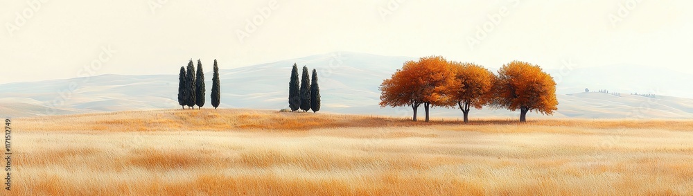Fototapeta premium Golden Rolling Hills of Tuscany: Enchanting Vineyards and Olive Groves in Italy
