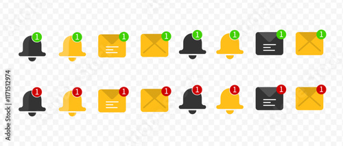 One or attention notification. Notification bells 3d. Push notification. SMS notification on the screen of the smartphone. Sms popup