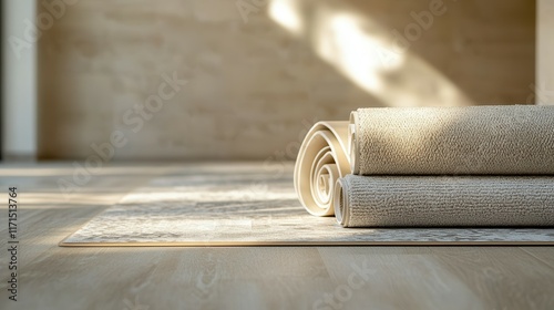 Elegant flooring design featuring linoleum and carpets in sunlit room for interior inspiration.