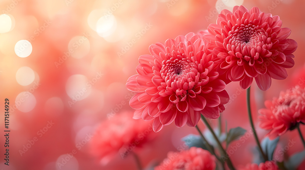 Close-up of two vibrant pink chrysanthemum flowers with blurred bokeh background. Close-up of two vibrant pink chrysanthemum flowers with blurred bokeh background.