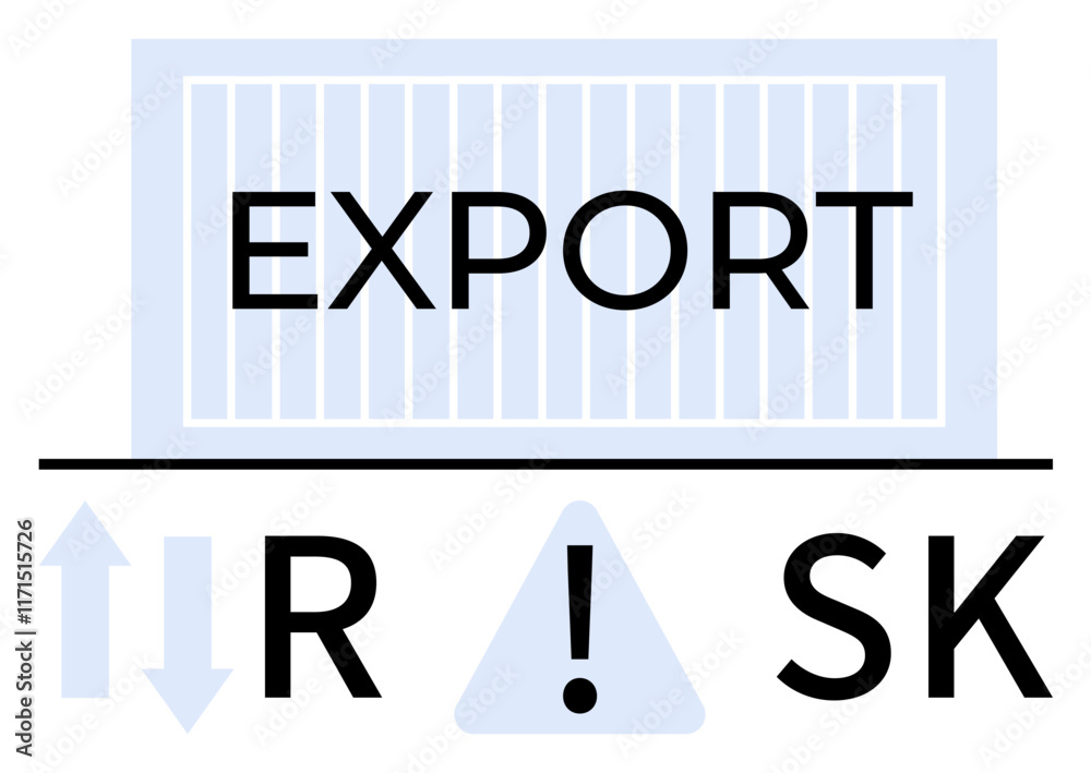 Container labeled EXPORT with symbols and text indicating risk and caution. Ideal for logistics, shipping, international trade, supply chain management, global business, safety protocols Container labeled EXPORT with symbols and text indicating risk and caution. Ideal for logistics, shipping, international trade, supply chain management, global business, safety protocols