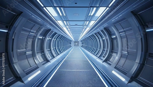 Obraz na płótnie futuristic corridor on a spaceship or space station with cool blue lighting w salonie