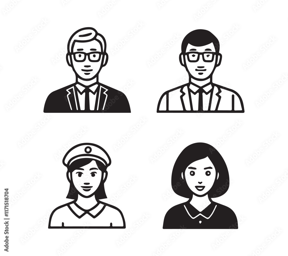 Black and white People icon set in flat style. Line icon set. Management line icons. Line Business People. Human resources. office management. Black and white People icon set in flat style. Line icon set. Management line icons. Line Business People. Human resources. office management.