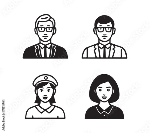 Black and white People icon set in flat style. Line icon set. Management line icons. Line Business People. Human resources. office management. 