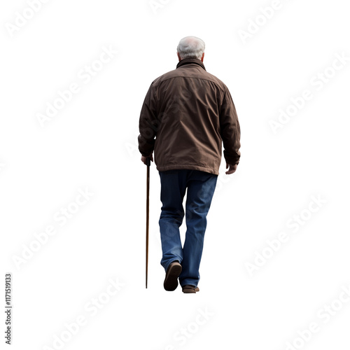 Rear View of Senior Man Walking with Cane Full Body Transparent Hand-Cut PNG for Mobility and Elderly Support






