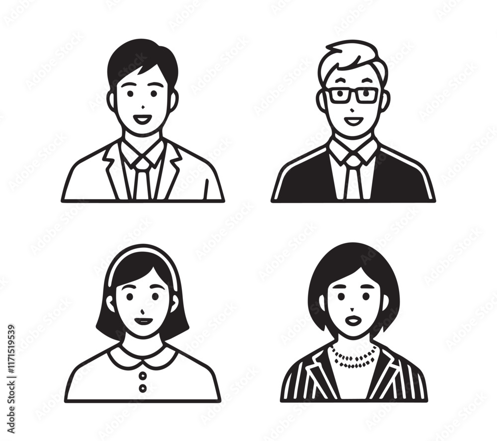 Black and white People icon set in flat style. Line icon set. Management line icons. Line Business People. Human resources. office management. Black and white People icon set in flat style. Line icon set. Management line icons. Line Business People. Human resources. office management.