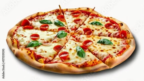 Whole Pepperoni Pizza with Fresh Basil on Thin Crust