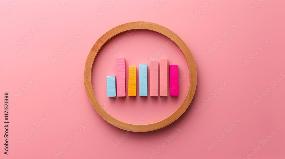Wooden Blocks with Circular Graph on Pink Background Depicting Market Share and Business Analysis Wooden Blocks with Circular Graph on Pink Background Depicting Market Share and Business Analysis
