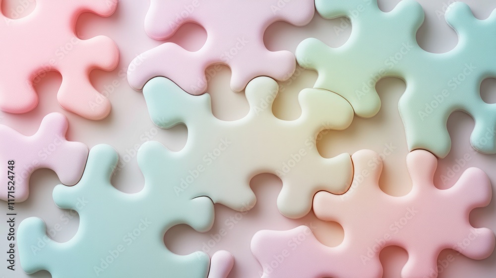 Pastel jigsaw puzzle pieces arranged on a light background. Pastel jigsaw puzzle pieces arranged on a light background.