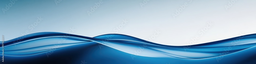 Obraz premium Abstract blue waves, flowing curves, smooth gradients, dynamic motion, minimalist design, light and shadow play, fluid shapes, digital art, glossy texture, sleek modern aesthetic, white background, se