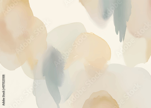 Light dusty soft pastel color shade. Brown and green sepia beige nude gray white abstract watercolor pattern. Elegant art background. Paper brush stain splash. Blank template design. 