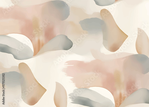 Light dusty soft pastel color shade. Brown and green sepia beige nude gray white abstract watercolor pattern. Elegant art background. Paper brush stain splash. Blank template design. 
