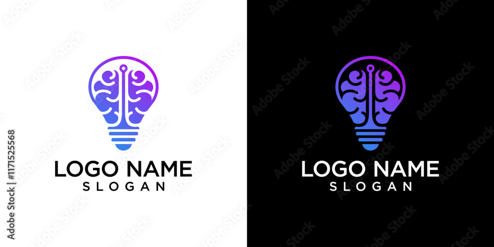 Brain Tech Artificial Intelligence Modern Illustration Logo Design with brain processor computer system circuit. Brain Tech Artificial Intelligence Modern Illustration Logo Design with brain processor computer system circuit.