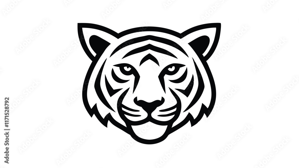 Fototapeta premium simple tiger, vintage logo line art concept black and white color, hand drawn illustration