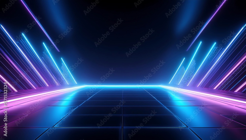 3D Rendering of Futuristic Blue and Purple Neon Light Shapes on a Reflective Concrete Surface, Creating a Dynamic and High-Tech Visual, Perfect for Digital Art, Sci-Fi Concepts, and Modern Design 3D Rendering of Futuristic Blue and Purple Neon Light Shapes on a Reflective Concrete Surface, Creating a Dynamic and High-Tech Visual, Perfect for Digital Art, Sci-Fi Concepts, and Modern Design