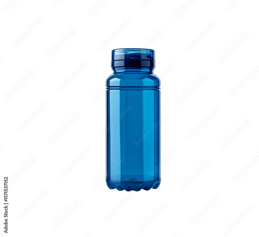 Blue plastic water bottle with cap. This image shows a single blue plastic water bottle with a screw-on cap, isolated on transparent background, png. Blue plastic water bottle with cap. This image shows a single blue plastic water bottle with a screw-on cap, isolated on transparent background, png.