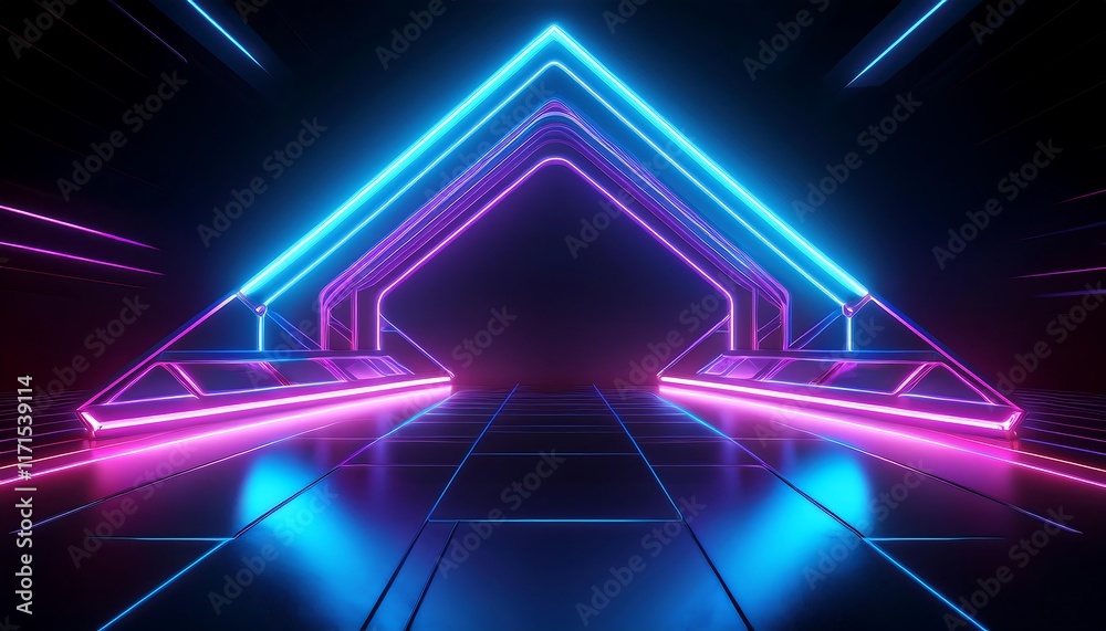 3D Rendering of Futuristic Blue and Purple Neon Light Shapes on a Reflective Concrete Surface, Creating a Dynamic and High-Tech Visual, Perfect for Digital Art, Sci-Fi Concepts, and Modern Design 3D Rendering of Futuristic Blue and Purple Neon Light Shapes on a Reflective Concrete Surface, Creating a Dynamic and High-Tech Visual, Perfect for Digital Art, Sci-Fi Concepts, and Modern Design