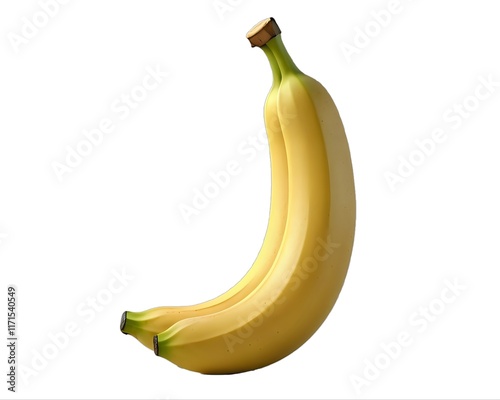 Two ripe yellow bananas curved together, isolated on a white background.  Perfect for healthy eating, fruit, and tropical themes. photo