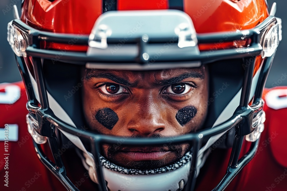 Fototapeta premium Intense football player prepares for the game in stadium