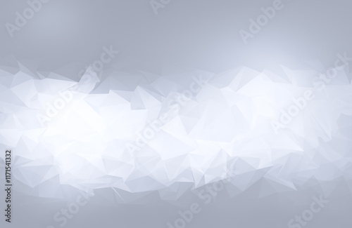 Abstract bright white polygon vector pattern object on light gray background. High resolution full frame futuristic 3D triangular low poly style background.