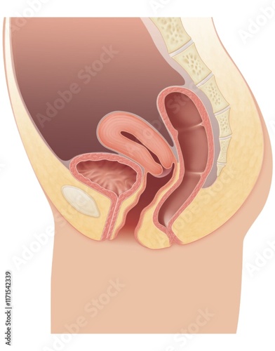 Illustration showing normal pelvic organs without any form of prolapse in healthy female anatomy