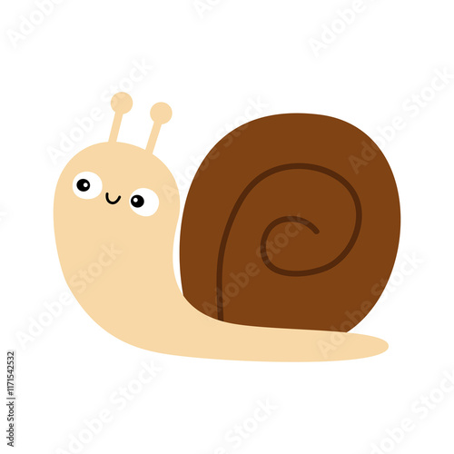 Cute snail cochlea brown shell insect icon. Cartoon kawaii funny baby character. Smiling face. Happy Valentines Day. Card Sticker print. Childish style. Flat design. White background. Isolated. Vector