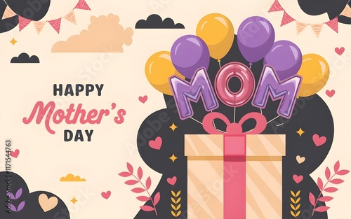 happy mother day card with gift boxes