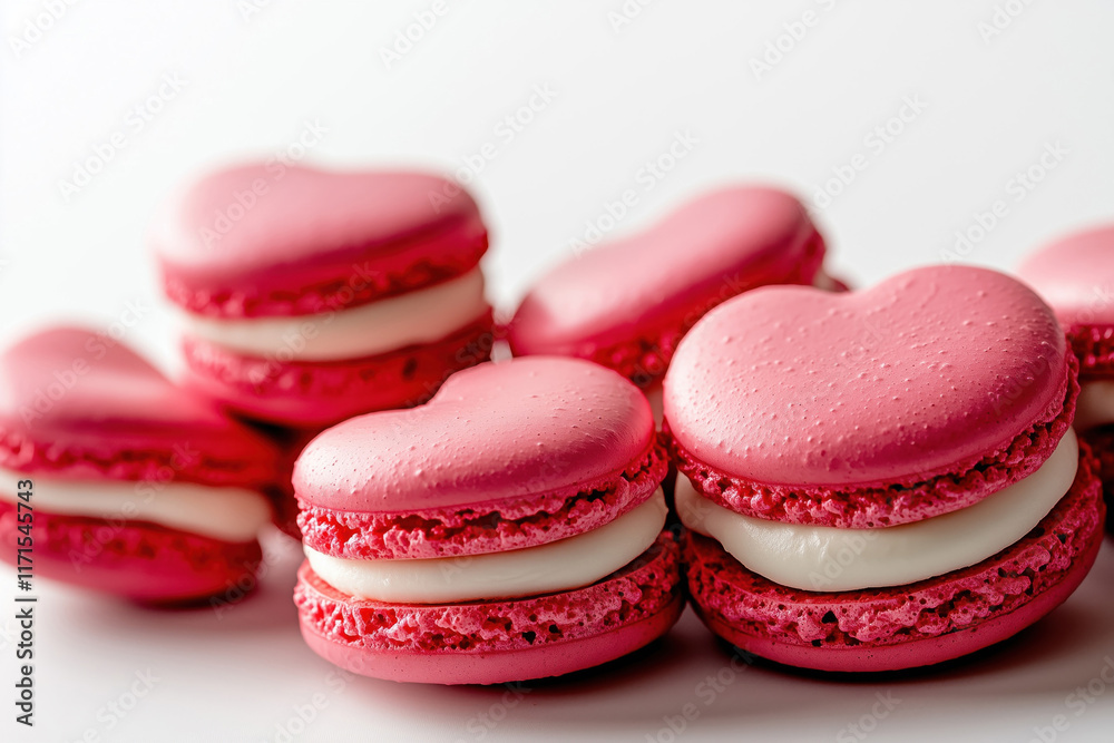 Close-up of red heart-shaped macarons filled with cream Close-up of red heart-shaped macarons filled with cream