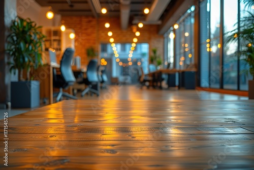 Wallpaper Mural Warm lighting illuminates a modern office space with wooden floors. Torontodigital.ca