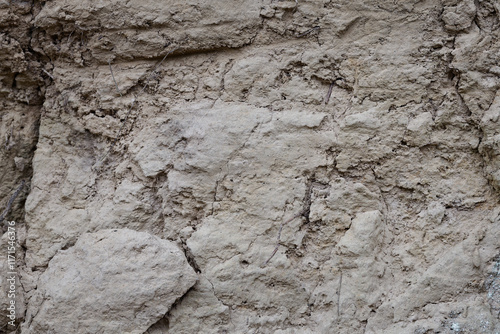 Loess soil mud wall surface. Close-up texture background. photo