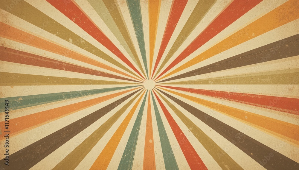 Fototapeta premium Retro sunburst design with colorful rays and vintage grunge texture