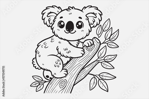 A simple and adorable cartoon of a baby koala climbing a tree. photo