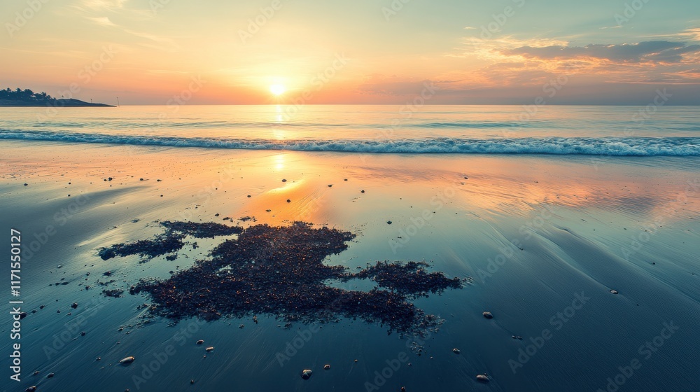 Serene Beach Scene at Sunset with Clear Water Serene Beach Scene at Sunset with Clear Water