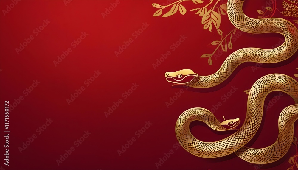 Obraz premium luxury red and gold chinese snake new year background with copy space for text, snake year