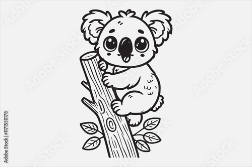 A simple and adorable cartoon of a baby koala climbing a tree. photo