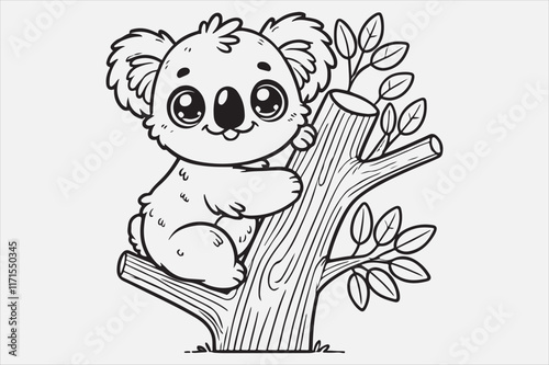 A simple and adorable cartoon of a baby koala climbing a tree.