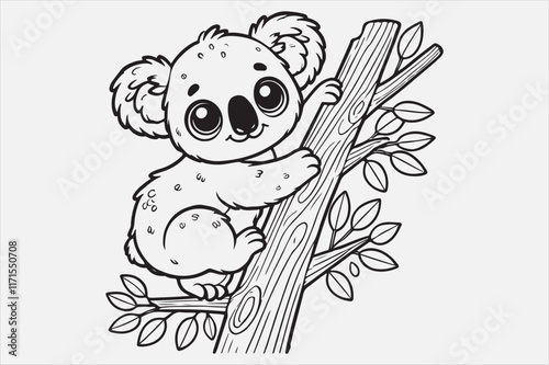 A simple and adorable cartoon of a baby koala climbing a tree. photo