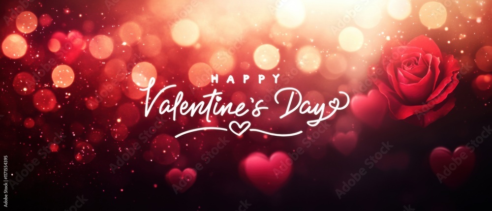 Romantic Valentines Day Background with Red Rose and Hearts Romantic Valentines Day Background with Red Rose and Hearts