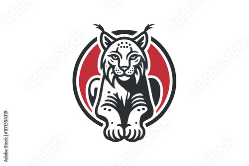 Lynx. Head, face portrait. Black and white line art. Logo, icon, print.