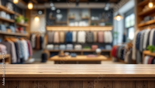 Empty counter in blurred background of a clothing store