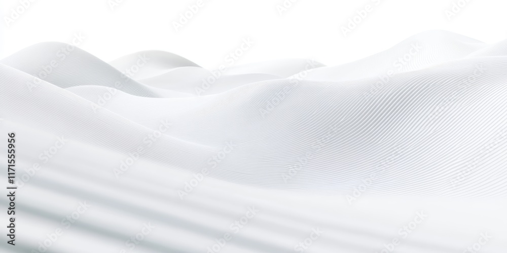 Fototapeta premium Minimalist snowy landscape, pure white snow dunes, soft diffused light, ethereal atmosphere, serene winter scene, smooth curved surfaces, abstract snow formations, pristine wilderness, monochromatic w