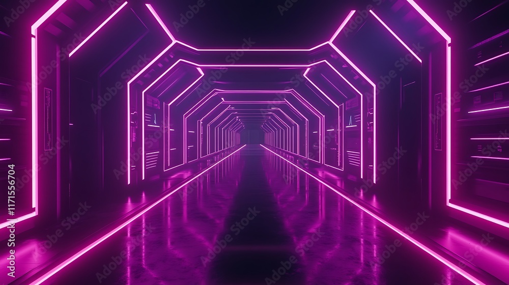 Futuristic Pink Neon Lit Corridor Interior Design Futuristic Pink Neon Lit Corridor Interior Design