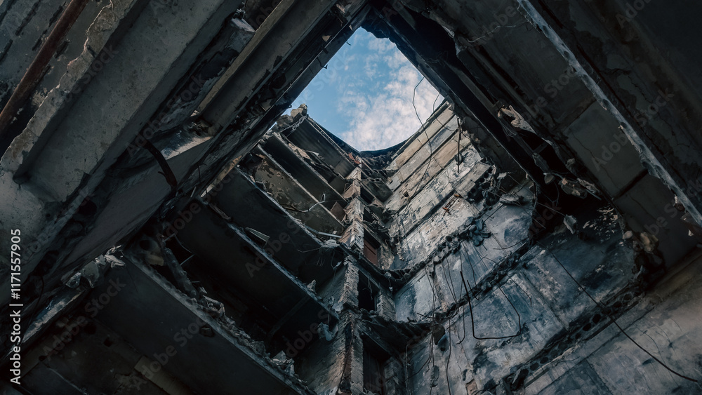 destroyed and burned houses in the city in Ukraine destroyed and burned houses in the city in Ukraine