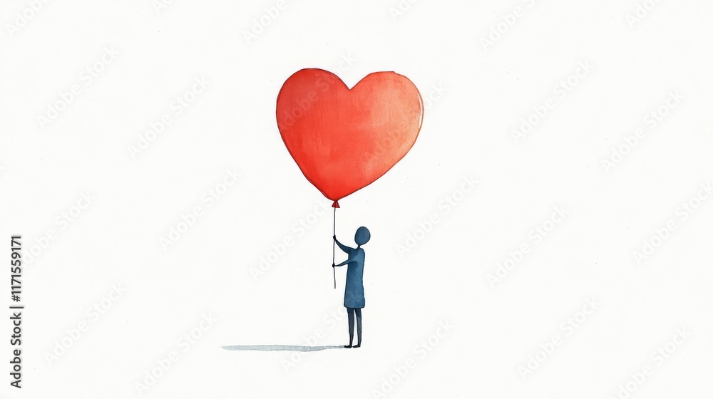 A person holding a large red heart balloon on a white background. A person holding a large red heart balloon on a white background.