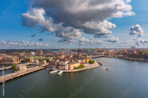 View of Stockholm Sweden, overlooking the island of Galma Stan and surrounding historic architecture photo