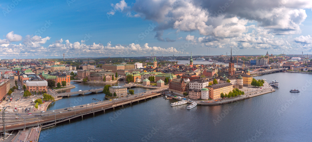 View of Stockholm Sweden, overlooking the island of Galma Stan and surrounding historic architecture View of Stockholm Sweden, overlooking the island of Galma Stan and surrounding historic architecture