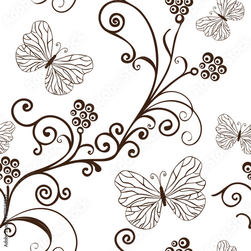 Vector floral seamless simple monochome brown pattern design for textile and surface pattern on transparent background