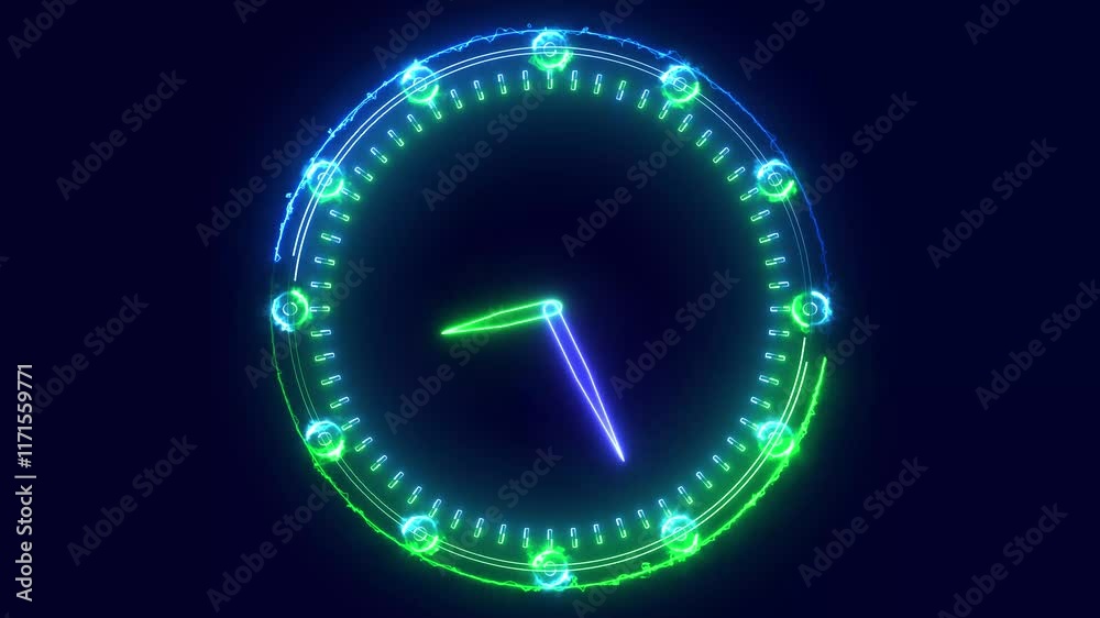 Blue and green color 10 second stylist clock saber animation on blue background.